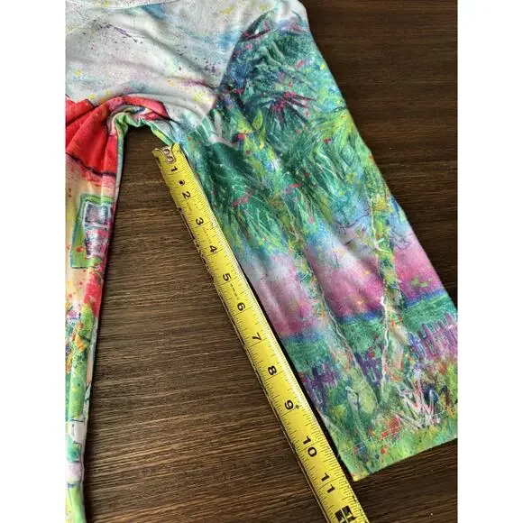 Leoma Lovegrove Shirt Womens Small Multicolor Beach Cottage Art 3/4 Sleeve - Picture 7 of 7